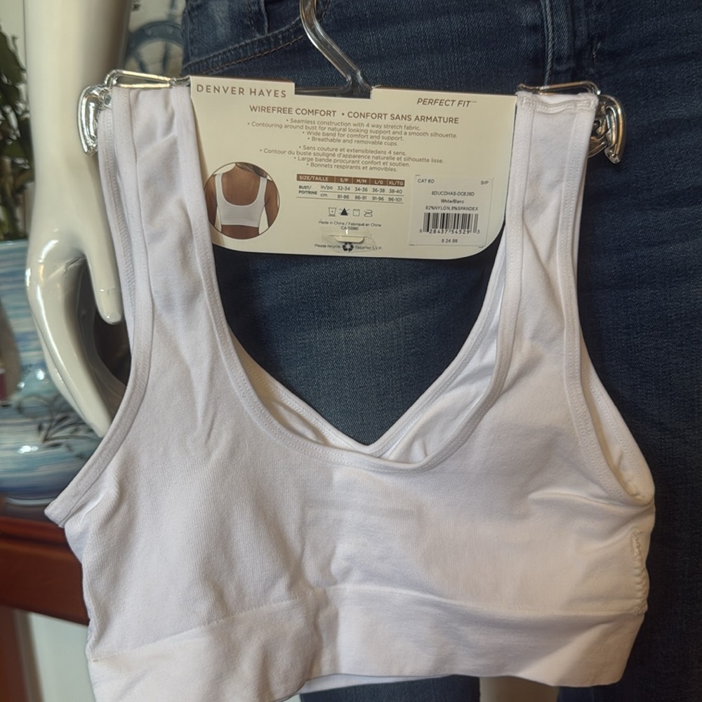 NWT size small Denver Hayes White Comfort Bra Wireless Design - Picture 2 of 3
